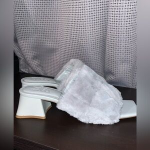 Zara Faux Fur Block Heels Square Toe Size 42